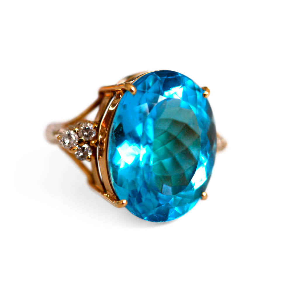 Blue Topaz & Dazzling Diamond Enormous Vintage Cocktail Ring