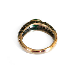 Vintage Black Diamond & Cabochon Emerald White Gold Ring photographed on a white background