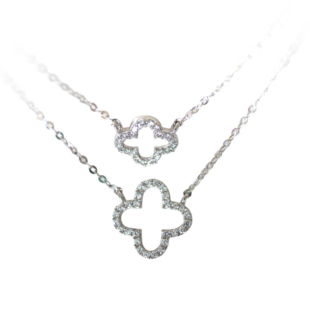 Double Diamond Lucky Clover White Gold Necklace