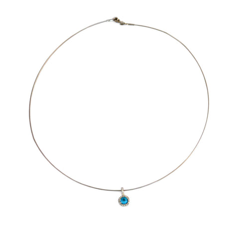 Dazzling Diamond & Blue Topaz Solitaire White Gold Necklace