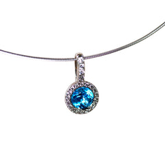 Dazzling Diamond & Blue Topaz Solitaire White Gold Necklace