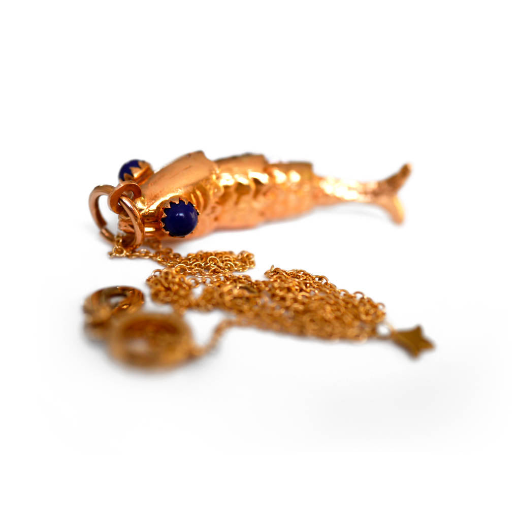 18K Lapis Lazuli Gold Articulated Fish Pendant