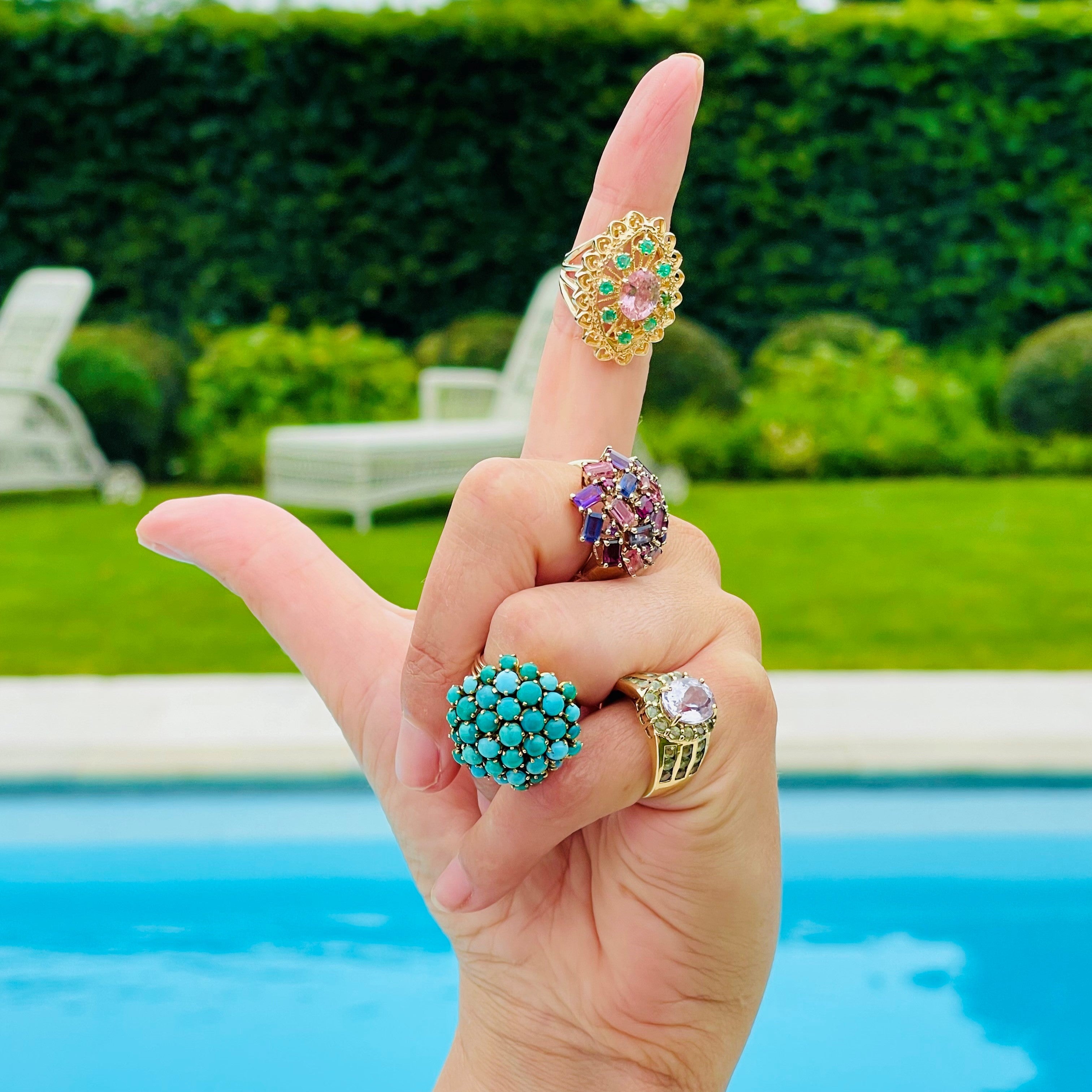 Confection of Turquoise Bombe Cocktail Ring 1960s