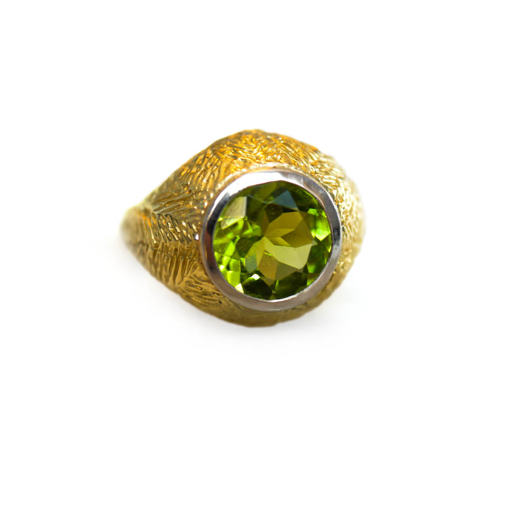 Peridot Platinum and Gold Bombe Cocktail Ring