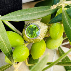 Peridot Platinum and Gold Bombe Cocktail Ring