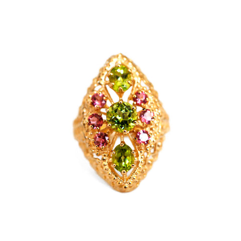 Peridot & Pink Tourmaline 1973 Cocktail Ring