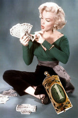 1976 Moneypenny Vessel Pendant photographed on a Marilyn Monroe counting dollar bills background
