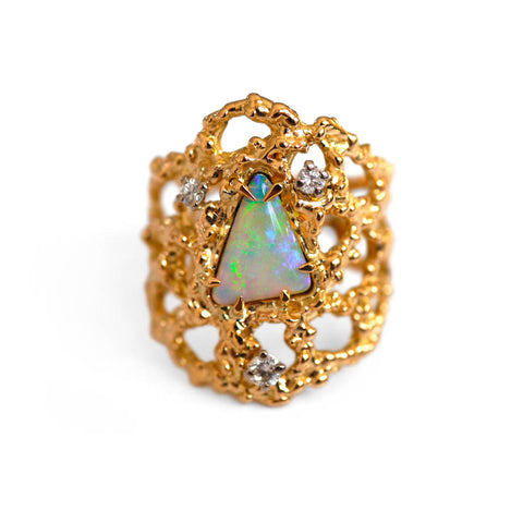 Vintage Opal & Diamond Cocktail Ring 1977