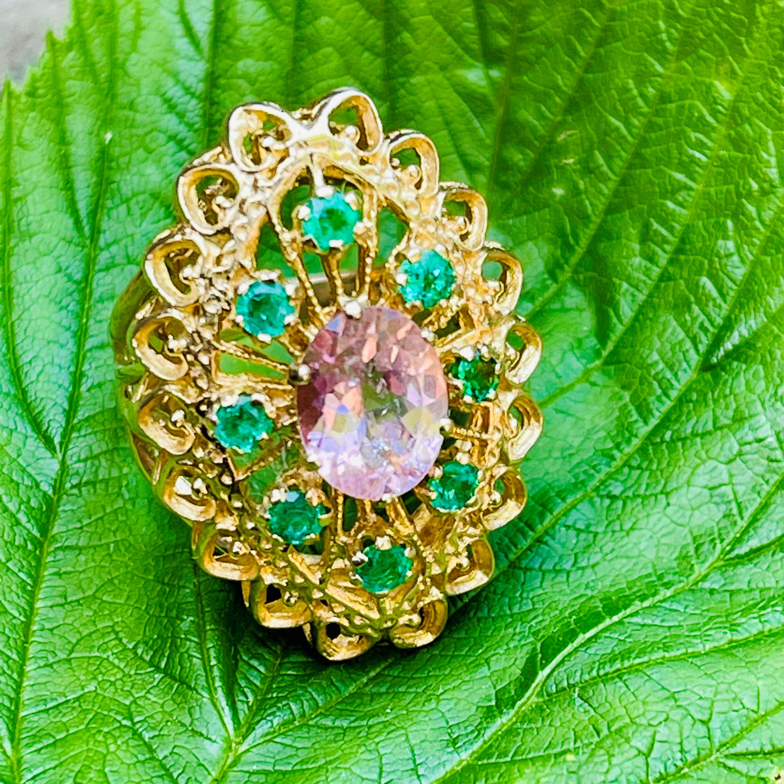 Emerald & Morganite Cocktail Ring 1974
