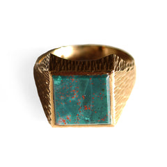 Swaggering Seventies Bloodstone & Barked Gold Ring