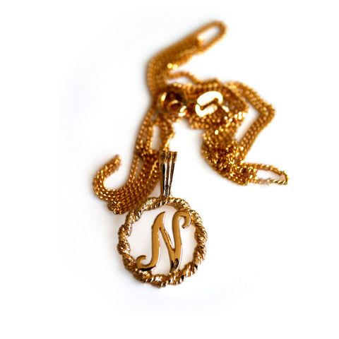 Vintage Gold Initial N Pendant