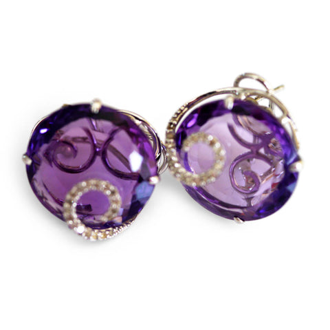Alluring Amethyst and Diamond White Gold Enormous Earrings