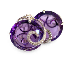 Alluring Amethyst and Diamond White Gold Enormous Earrings