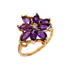 Vintage Amethyst and Diamond Flower Ring