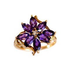 Amethyst and Diamond Flower Ring Vintage