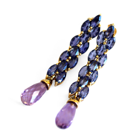 Alluring Amethyst & Iolite Cocktail Earrings photographed on a white background