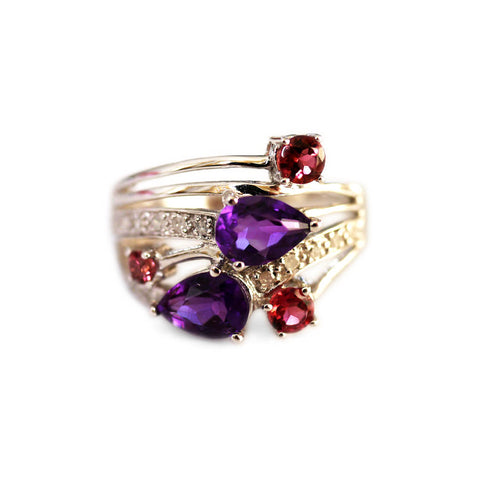 Diamond, Amethyst, Pink Garnet White Gold Dress Ring