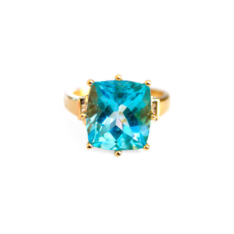 Vintage Blue Topaz & Diamond Dress Ring photographed on a white background