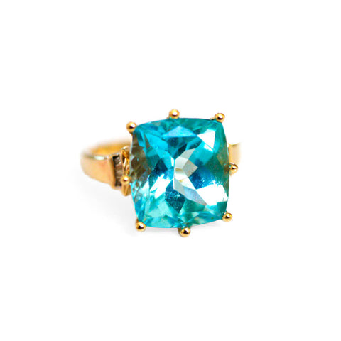 Vintage Blue Topaz & Diamond Dress Ring photographed on a white background