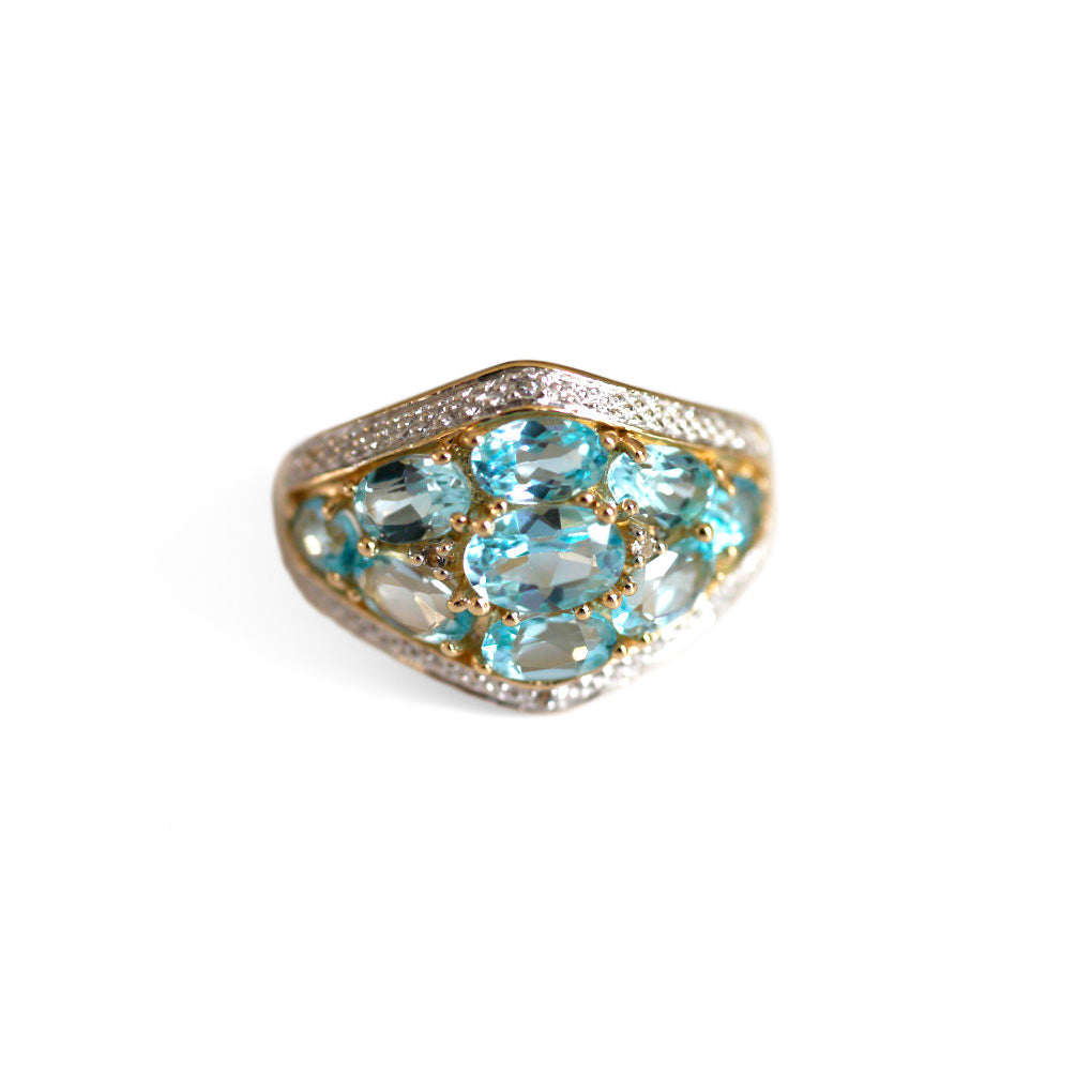 Vintage Jewellery Blue Topaz & Dazzling Diamond Dress Ring