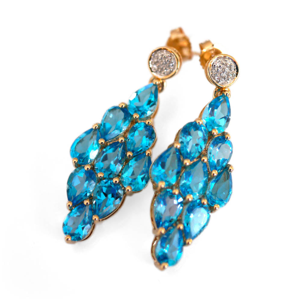 Blue Topaz & Diamond Cocktail Earrings