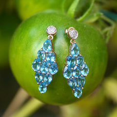 Vintage Blue Topaz & Diamond Cocktail Earrings