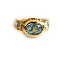 Blue Topaz and Diamond Rubover Cocktail Ring