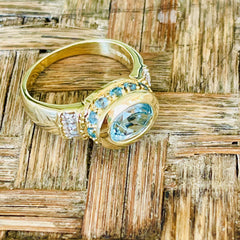 Blue Topaz and Diamond Rubover Cocktail Ring