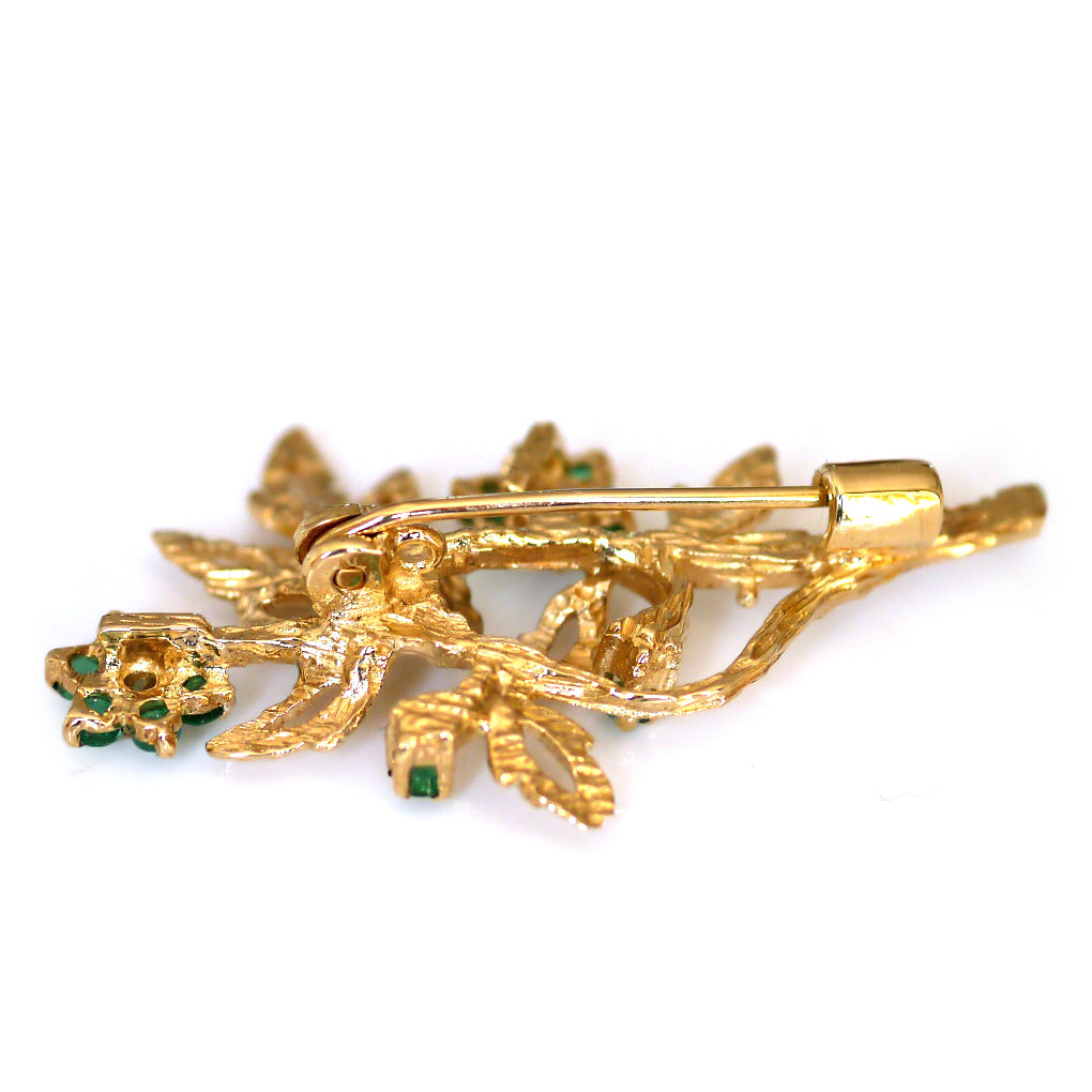 Elegant Emerald and Diamond Flower Brooch