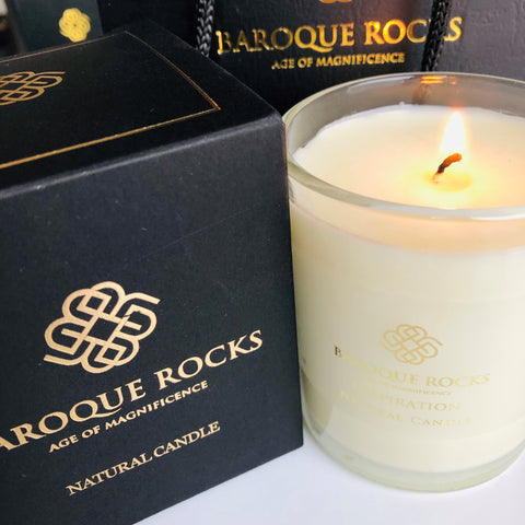 Baroque Rocks Candles Inspiration photographed with Baroque Rocks box and bag in the background