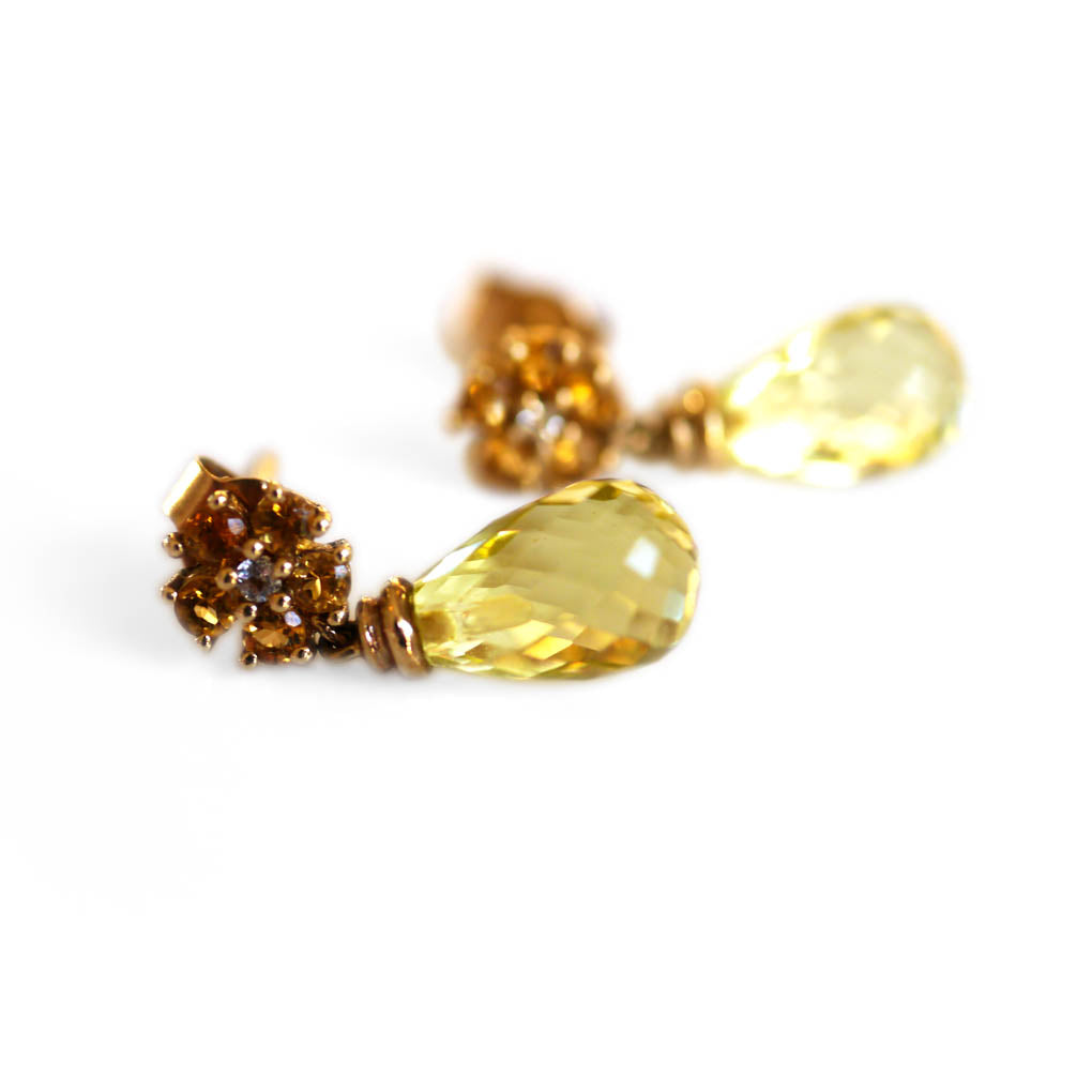 Citrine & Diamond Flower Briolette Drop Earrings