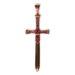 Vintage Garrard Pink Tourmaline Knightrider Cross Pendant