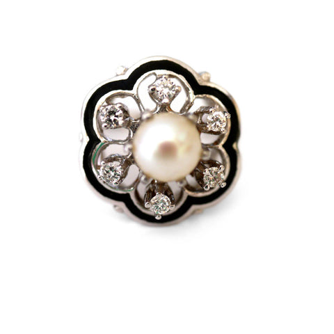 Diamond, Pearl, Enamel Camellia Dress Ring