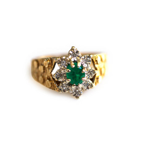Diamonds and Emerald Barked Ring 1975