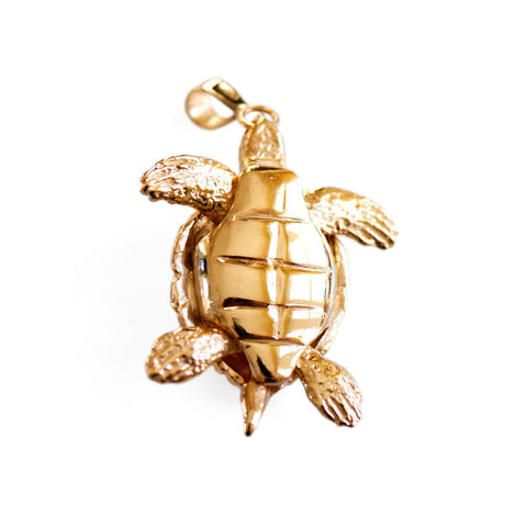 Vintage Emerald Eyed Gold Articulated Turtle Pendant