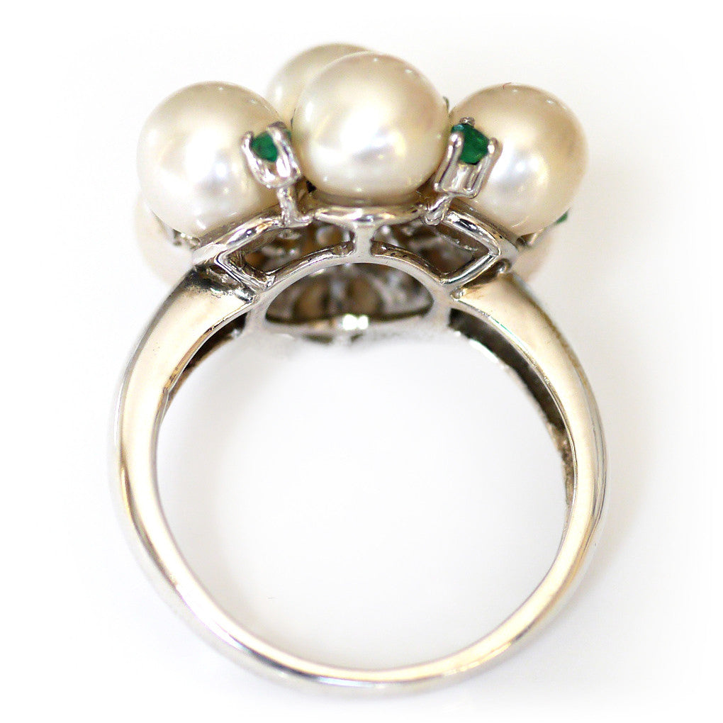 Silver Linings: Elegant Emerald and Pearl Cocktail Ring