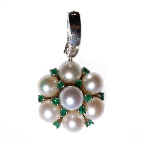 Elegant Silver Emerald and Pearl Pendant