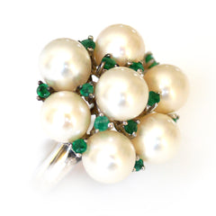 Silver Linings: Elegant Emerald and Pearl Cocktail Ring
