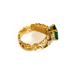 Emerald and Diamond 1970s Gold Ring