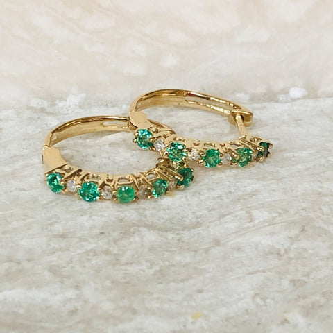 Emerald & Diamond Hoop Earrings