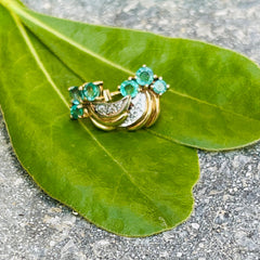 Electric Emerald and Diamond Foliate Stud Earrings