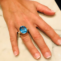 Blue Topaz & Dazzling Diamond ENORMOUS Cocktail Ring