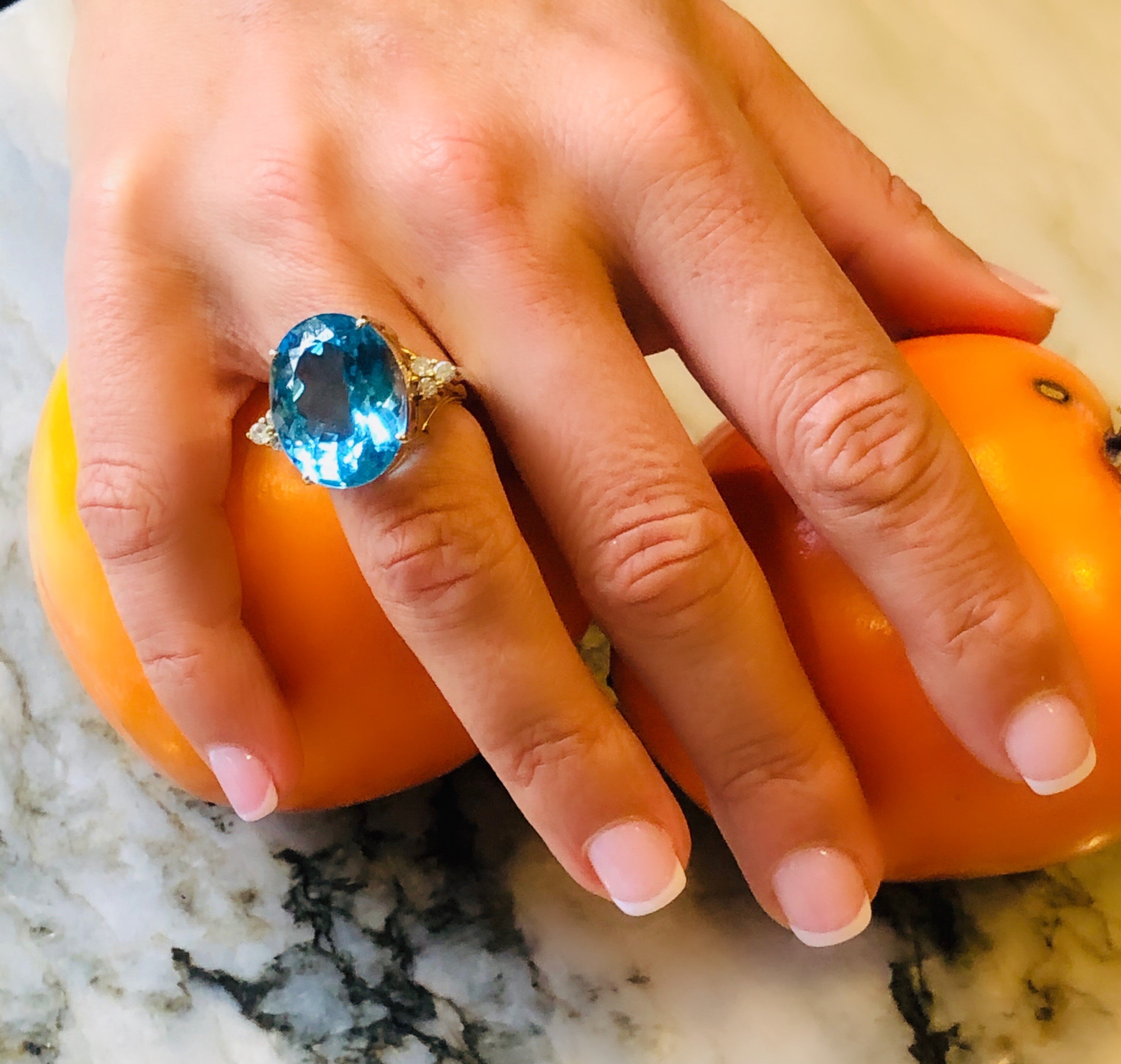 Blue Topaz & Dazzling Diamond ENORMOUS Cocktail Ring