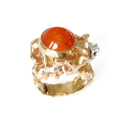 Vintage Fire Opal and Diamond 1970s Cocktail Ring