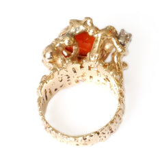 Fabulous Fire Opal and Diamond Vintage 1970s Cocktail Ring