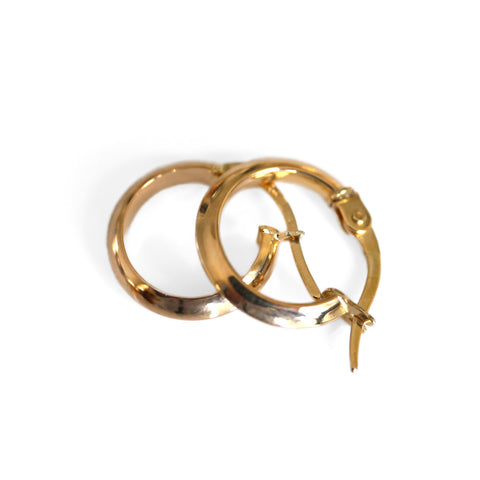 Vintage Gold Earrings Small Ridged Hoops