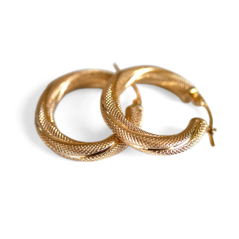 Earrings Vintage Gold Mesh Twist Hoops
