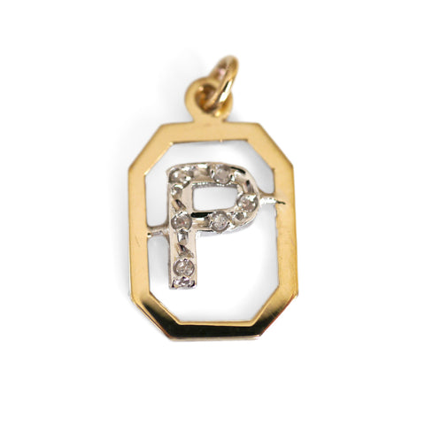 Vintage Gold Initial P Diamond Pendant 1970s