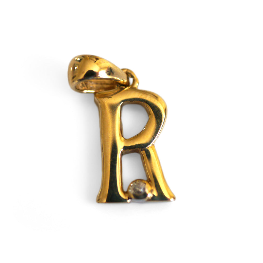 Vintage Gold Initial R Diamond Pendant