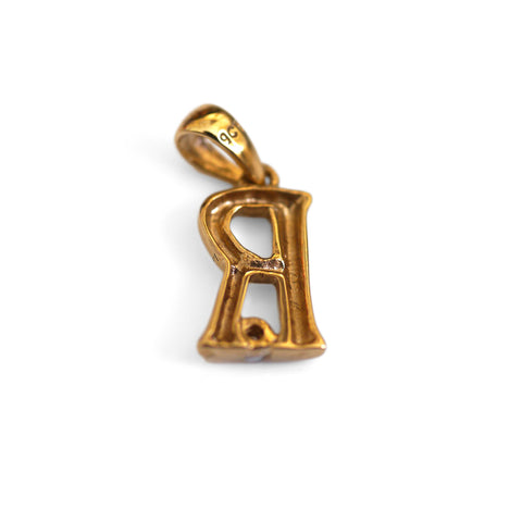 Gold Vintage Initial R Diamond Pendant